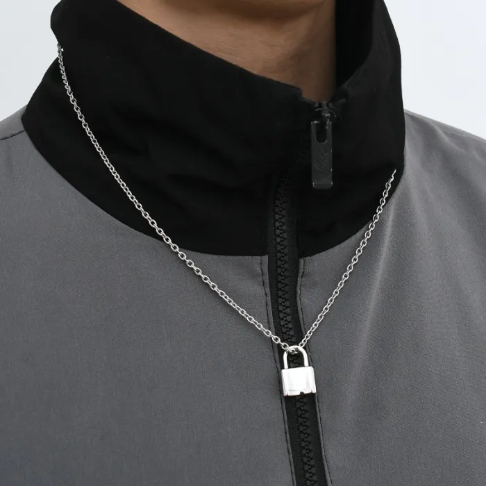 Stainless Steel Padlock Pendant for Men – Hip-Hop Rock Style Necklace | Minimalist Cool Accessory | Trendy Streetwear Jewelry | Wholesale