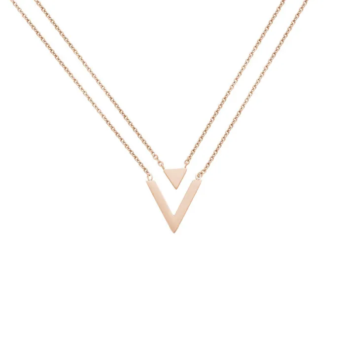 Minimalist V-Shaped Pendant Necklace – Stainless Steel Double-Layer Letter Charm for Women | Short Chain Collarbone Jewelry | Elegant Gift | Wholesale