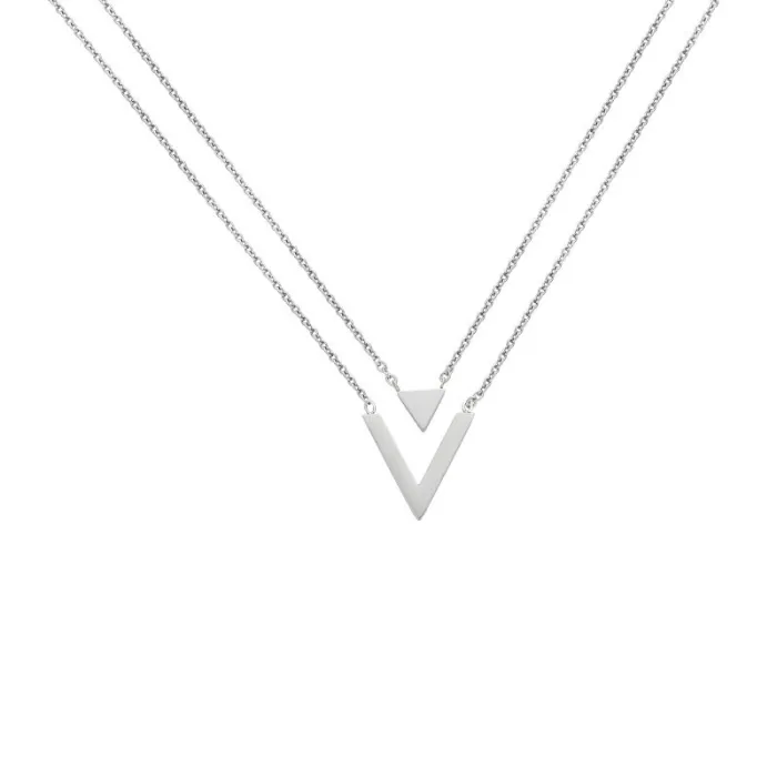 Minimalist V-Shaped Pendant Necklace – Stainless Steel Double-Layer Letter Charm for Women | Short Chain Collarbone Jewelry | Elegant Gift | Wholesale