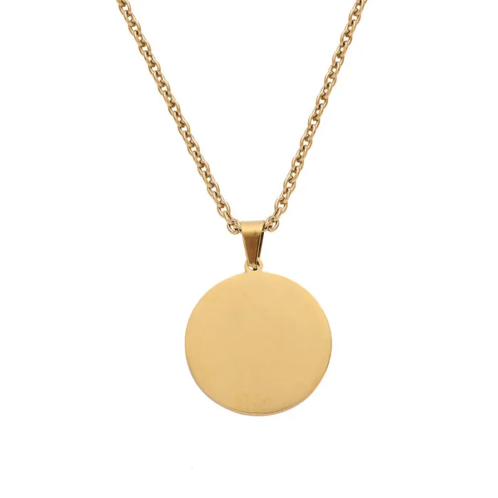 Trendy Polished Stainless Steel Round Pendant Necklace – INS Style Laser Engraved Tag for Men | Customizable Jewelry | Wholesale