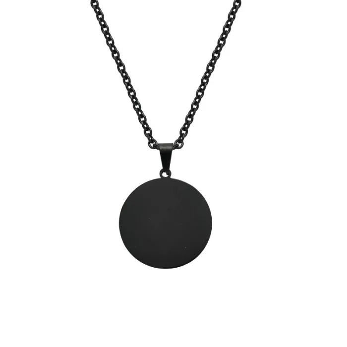 Trendy Polished Stainless Steel Round Pendant Necklace – INS Style Laser Engraved Tag for Men | Customizable Jewelry | Wholesale