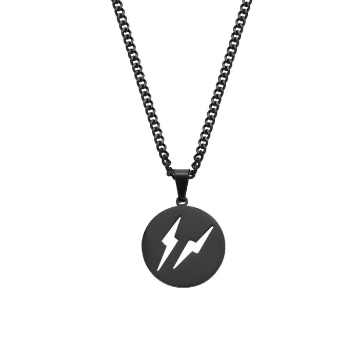 Men’s Trendy Hollow Lightning Pendant Necklace – Stainless Steel Round Hip-Hop Couple Jewelry | Street Style Accessory | Wholesale
