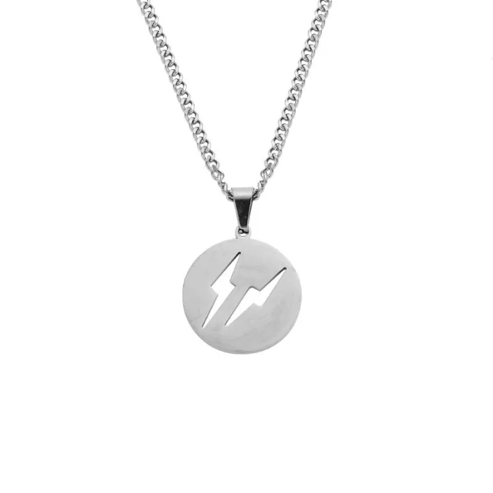 Men’s Trendy Hollow Lightning Pendant Necklace – Stainless Steel Round Hip-Hop Couple Jewelry | Street Style Accessory | Wholesale