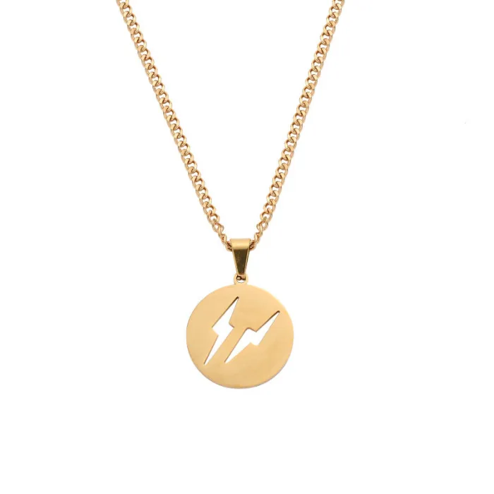 Men’s Trendy Hollow Lightning Pendant Necklace – Stainless Steel Round Hip-Hop Couple Jewelry | Street Style Accessory | Wholesale