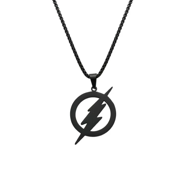 Stainless Steel Flash Symbol Pendant Necklace – Movie-Inspired Titanium Steel Jewelry for Men | Creative Statement Chain | Wholesale