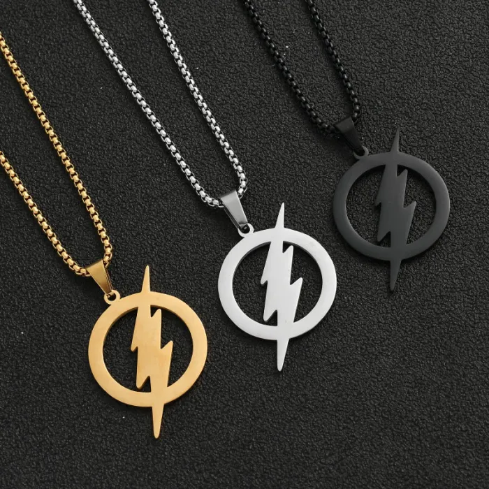 Stainless Steel Flash Symbol Pendant Necklace – Movie-Inspired Titanium Steel Jewelry for Men | Creative Statement Chain | Wholesale