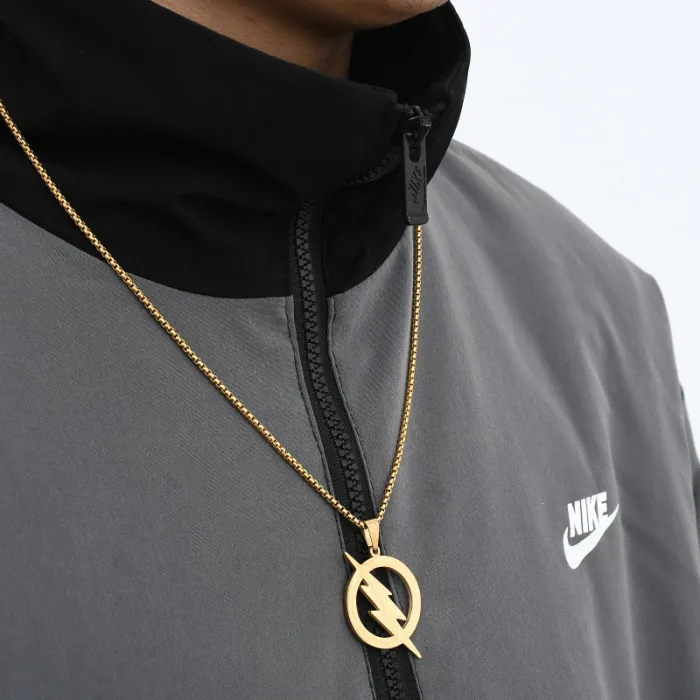 Stainless Steel Flash Symbol Pendant Necklace – Movie-Inspired Titanium Steel Jewelry for Men | Creative Statement Chain | Wholesale
