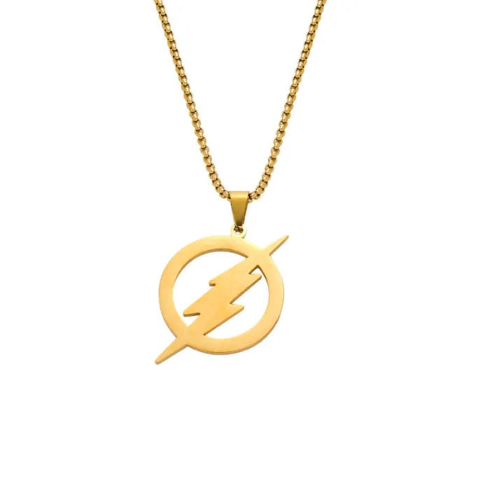 Stainless Steel Flash Symbol Pendant Necklace – Movie-Inspired Titanium Steel Jewelry for Men | Creative Statement Chain | Wholesale