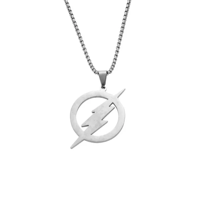 Stainless Steel Flash Symbol Pendant Necklace – Movie-Inspired Titanium Steel Jewelry for Men | Creative Statement Chain | Wholesale