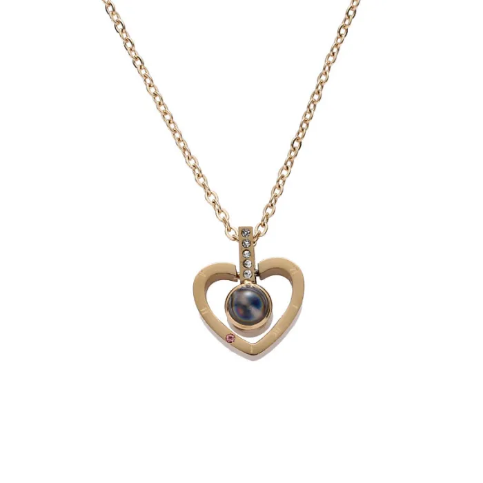 100 Languages "I Love You" Heart Pendant Necklace – Short Chain Romantic Jewelry for Women | Stainless Steel Love Projection Pendant | Wholesale