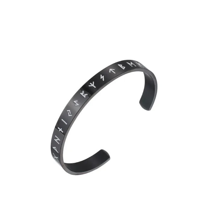 Viking Warrior Bracelet – Luminous Open Cuff Bangle for Men in Stainless Steel | Nordic Style Arm Ring | Fashion Jewelry | Wholesale