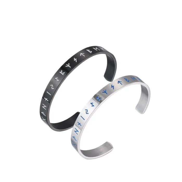Viking Warrior Bracelet – Luminous Open Cuff Bangle for Men in Stainless Steel | Nordic Style Arm Ring | Fashion Jewelry | Wholesale