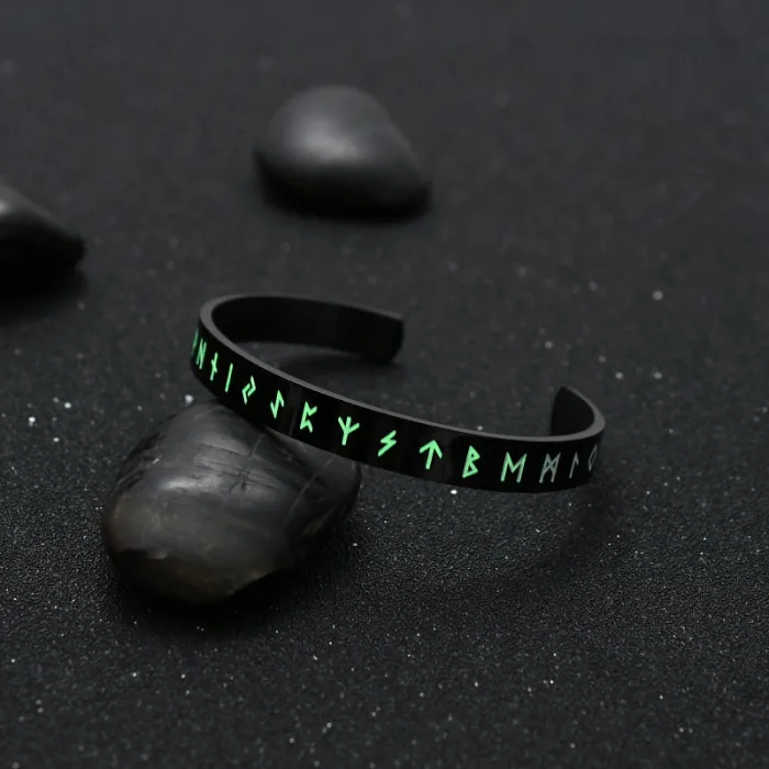 Viking Warrior Bracelet – Luminous Open Cuff Bangle for Men in Stainless Steel | Nordic Style Arm Ring | Fashion Jewelry | Wholesale