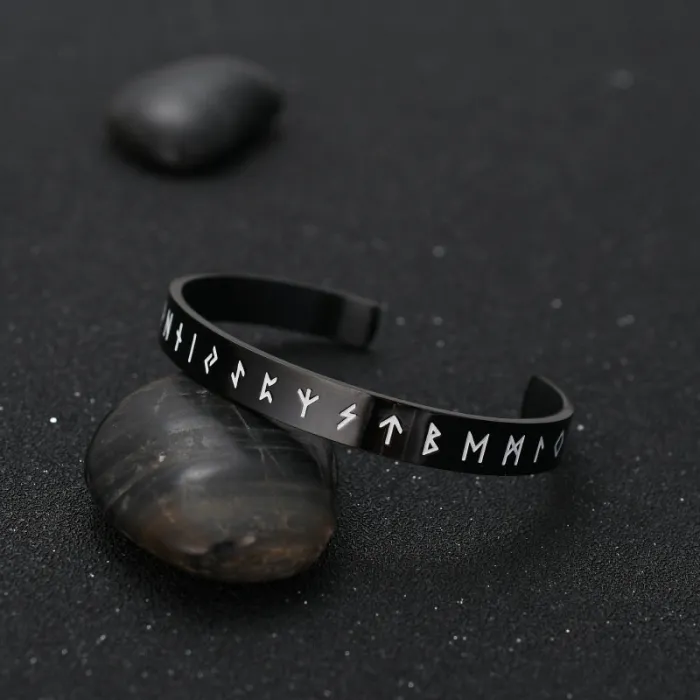 Viking Warrior Bracelet – Luminous Open Cuff Bangle for Men in Stainless Steel | Nordic Style Arm Ring | Fashion Jewelry | Wholesale