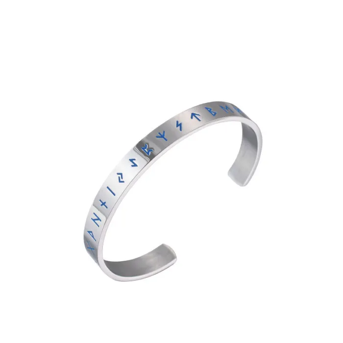 Viking Warrior Bracelet – Luminous Open Cuff Bangle for Men in Stainless Steel | Nordic Style Arm Ring | Fashion Jewelry | Wholesale