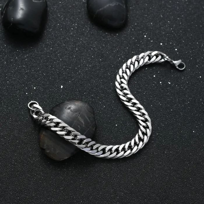 Men's Trendy Hip-Hop Bracelet – Stainless Steel Chain Hand Accessory | Bold Cool Style | Fashion Titanium Steel Wristband | Wholesale