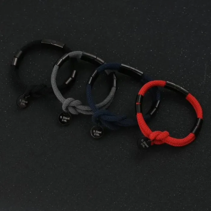 Minimalist Fresh Style Couple Bracelet – Double-Layer Braided Cord with Metal Accents | Trendy Titanium Steel Hand Accessory | Wholesale