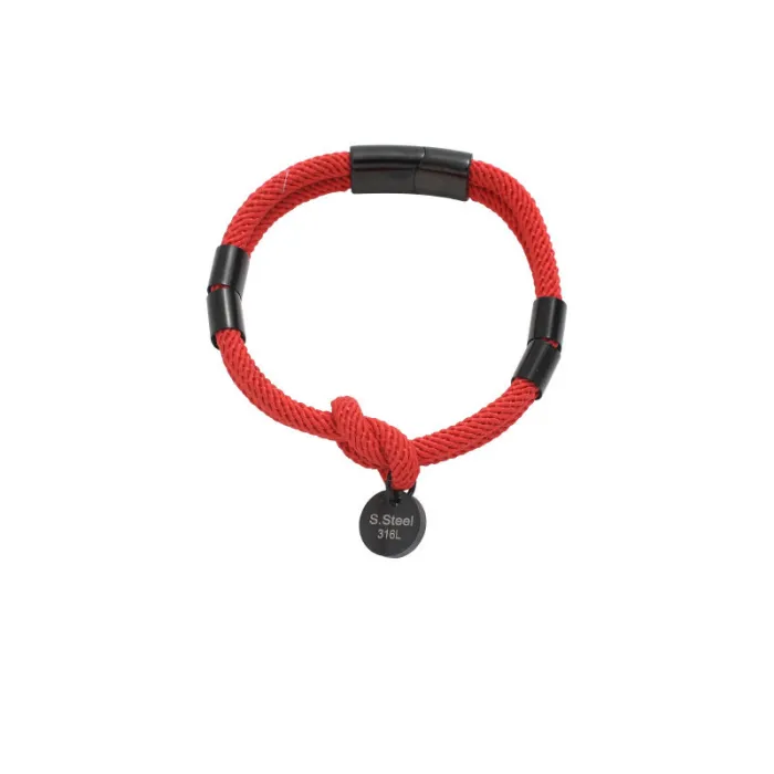Minimalist Fresh Style Couple Bracelet – Double-Layer Braided Cord with Metal Accents | Trendy Titanium Steel Hand Accessory | Wholesale