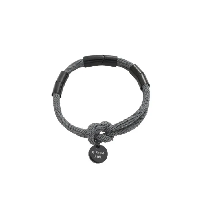 Minimalist Fresh Style Couple Bracelet – Double-Layer Braided Cord with Metal Accents | Trendy Titanium Steel Hand Accessory | Wholesale