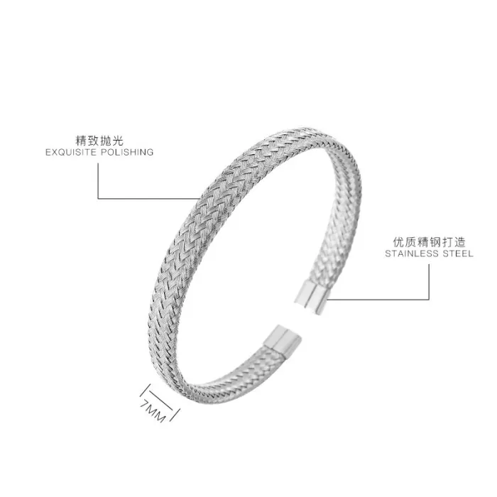 Hip-Hop Titanium Steel C-Shaped Bracelet – Twisted Wire Mesh Design for Men | Trendy Street Style Bangle | Wholesale