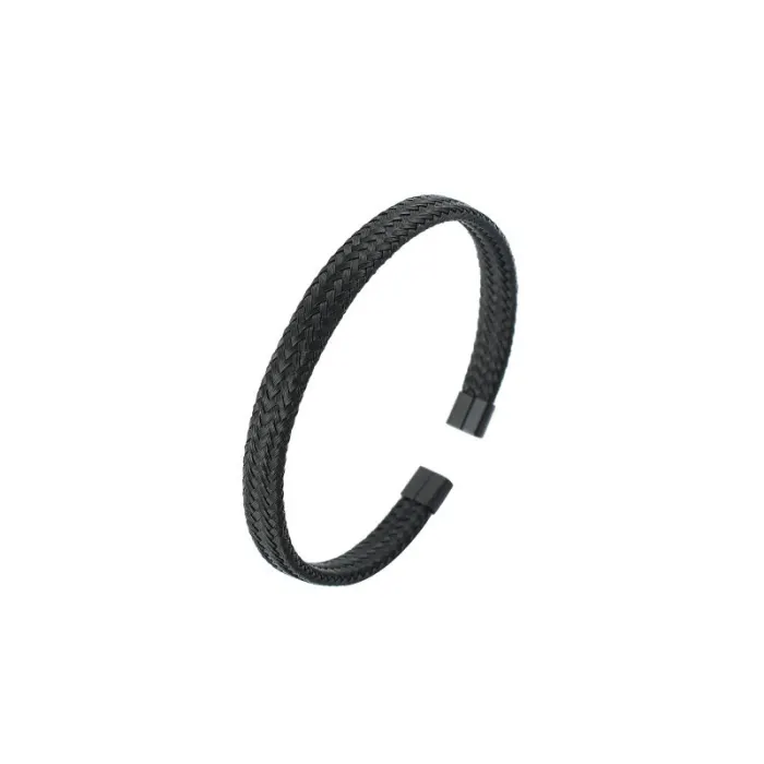 Hip-Hop Titanium Steel C-Shaped Bracelet – Twisted Wire Mesh Design for Men | Trendy Street Style Bangle | Wholesale