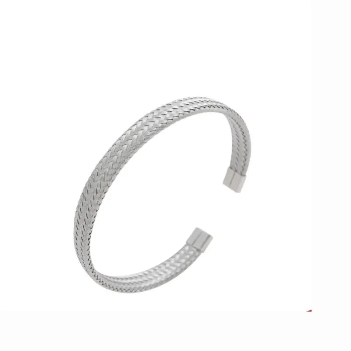 Hip-Hop Titanium Steel C-Shaped Bracelet – Twisted Wire Mesh Design for Men | Trendy Street Style Bangle | Wholesale