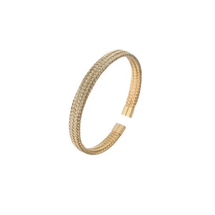 Hip-Hop Titanium Steel C-Shaped Bracelet – Twisted Wire Mesh Design for Men | Trendy Street Style Bangle | Wholesale