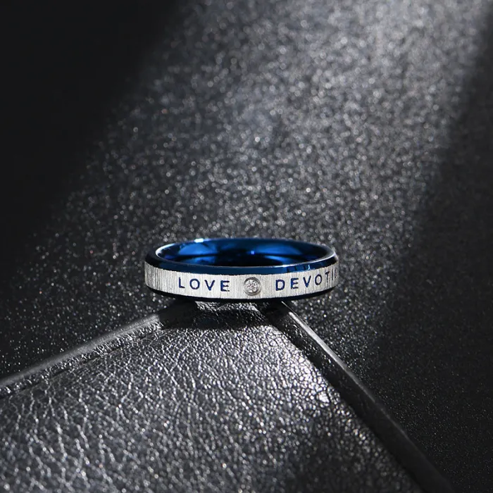 Stainless Steel Couple Rings – Blue Tone with Crystal Inlay | Personalized Matching Rings for Him & Her | Fashion Jewelry | Wholesale