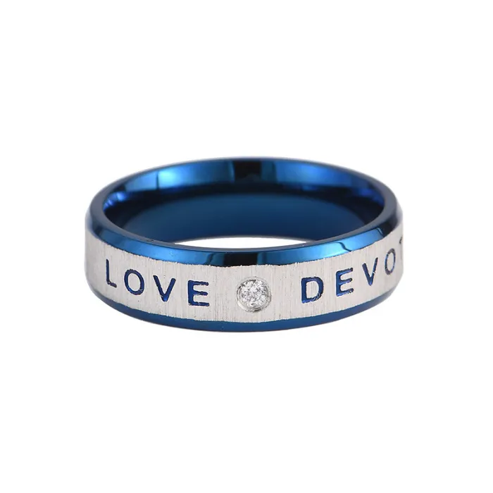 Stainless Steel Couple Rings – Blue Tone with Crystal Inlay | Personalized Matching Rings for Him & Her | Fashion Jewelry | Wholesale