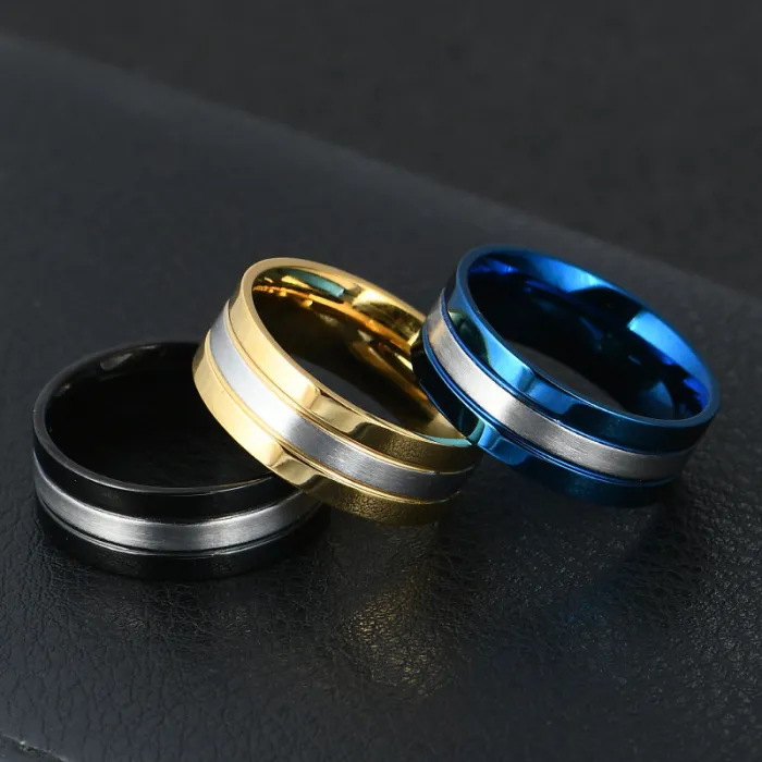 Matte Titanium Steel Ring – Men’s Personalized Gold-Edged Band | INS Style Fashion Jewelry | Minimalist Statement Ring | Wholesale