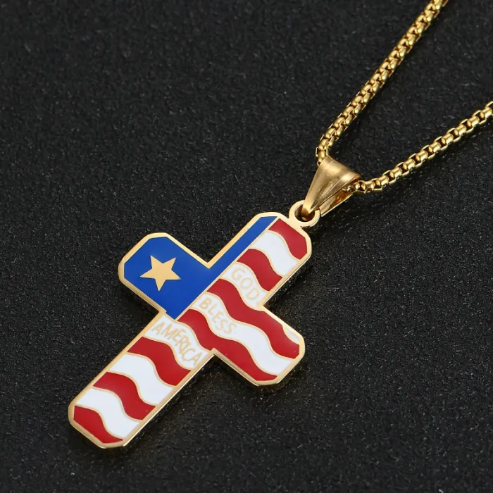 18K Gold Plated Hip-Hop Pendant – Creative Titanium Steel Cross Necklace with Pentagram Charm for Men | Trendy Streetwear Jewelry | Wholesale