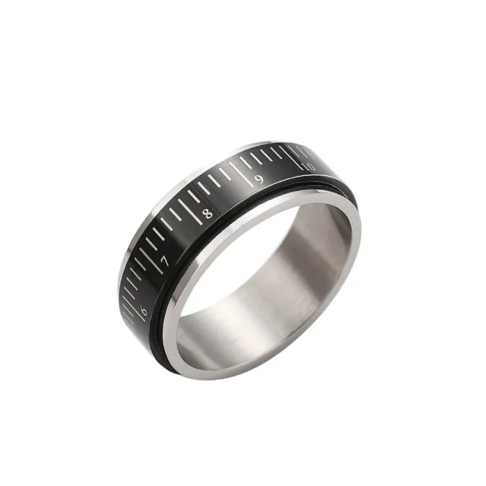 Minimalist Ruler Ring for Men – Rotatable Titanium Steel Ring with Engraving | Student Style Fashion Accessory | Wholesale