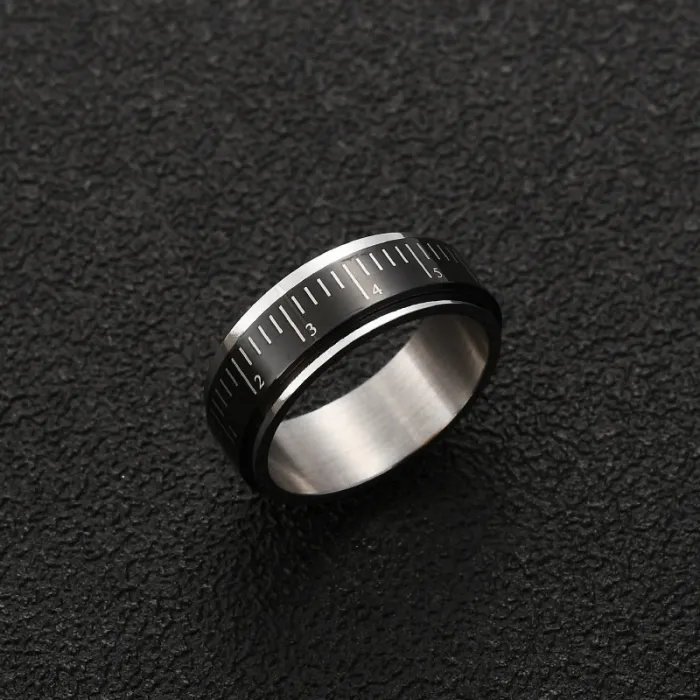 Minimalist Ruler Ring for Men – Rotatable Titanium Steel Ring with Engraving | Student Style Fashion Accessory | Wholesale