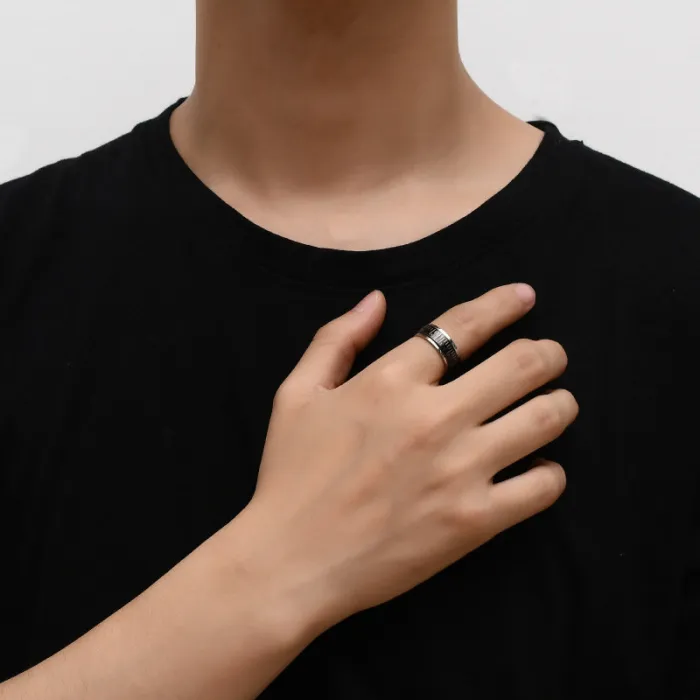Minimalist Ruler Ring for Men – Rotatable Titanium Steel Ring with Engraving | Student Style Fashion Accessory | Wholesale