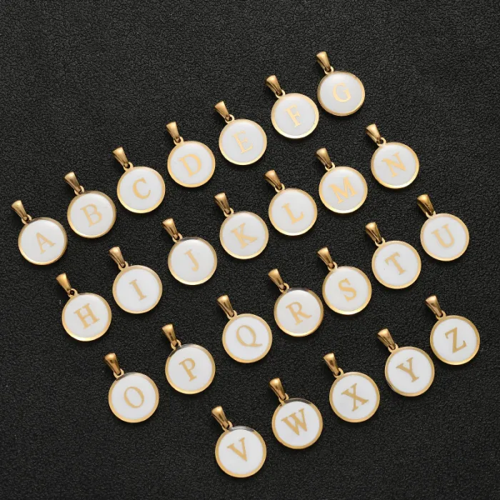 26 Alphabet Letter Pendant Necklace – Gold-Tone Round Stainless Steel Charm for Women | Short Chain Choker Style | Wholesale
