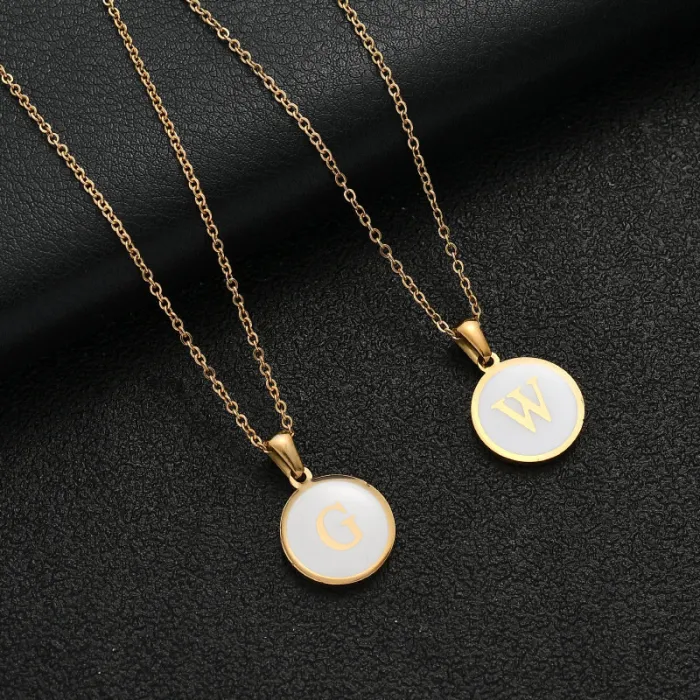 26 Alphabet Letter Pendant Necklace – Gold-Tone Round Stainless Steel Charm for Women | Short Chain Choker Style | Wholesale
