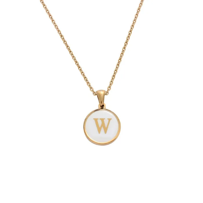 26 Alphabet Letter Pendant Necklace – Gold-Tone Round Stainless Steel Charm for Women | Short Chain Choker Style | Wholesale