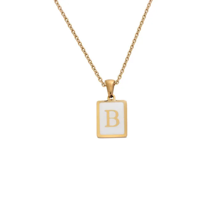 26 Alphabet Letter Square Pendant Necklace – Gold-Tone Stainless Steel Short Chain for Women | Minimalist Choker Jewelry | Wholesale