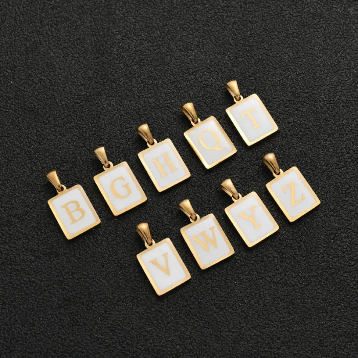 26 Alphabet Letter Square Pendant Necklace – Gold-Tone Stainless Steel Short Chain for Women | Minimalist Choker Jewelry | Wholesale