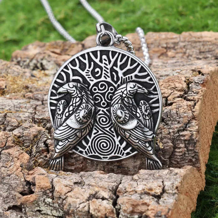 Vintage Viking Tree of Life Pendant – Stainless Steel Norse Raven Necklace for Men | Nordic Amulet Jewelry | Wholesale Available