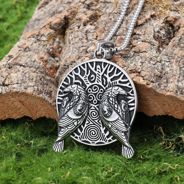 Vintage Viking Tree of Life Pendant – Stainless Steel Norse Raven Necklace for Men | Nordic Amulet Jewelry | Wholesale Available