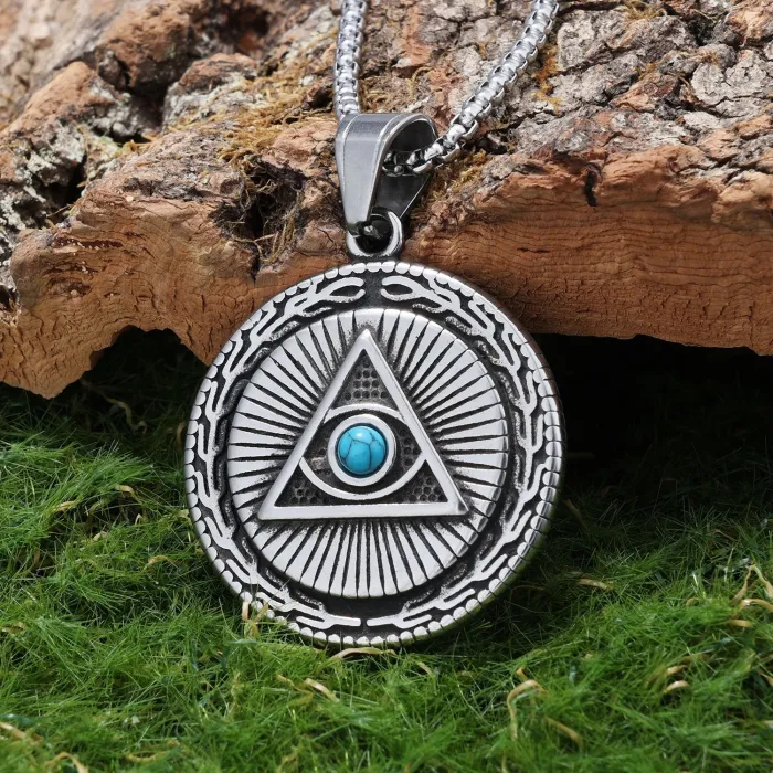 Punk Eye Pendant – Stainless Steel Eye Necklace with Diamond Inlay for Men | Retro Gothic Style | Titanium Steel Jewelry | Wholesale