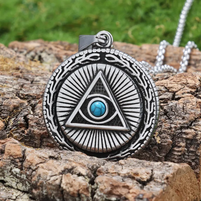 Punk Eye Pendant – Stainless Steel Eye Necklace with Diamond Inlay for Men | Retro Gothic Style | Titanium Steel Jewelry | Wholesale