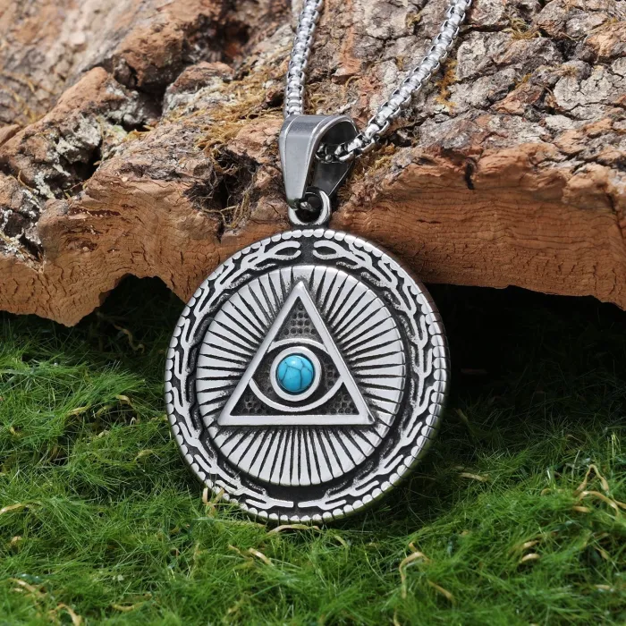 Punk Eye Pendant – Stainless Steel Eye Necklace with Diamond Inlay for Men | Retro Gothic Style | Titanium Steel Jewelry | Wholesale