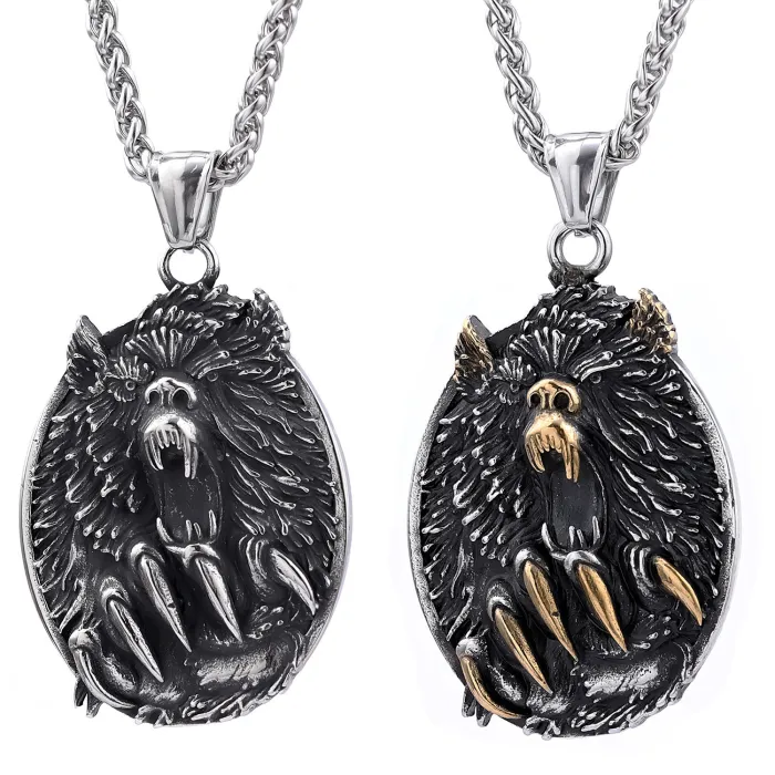 Punk Bear Claw Pendant – Retro Street Style Stainless Steel Necklace for Men | Fade-Resistant Gothic Jewelry | Wholesale