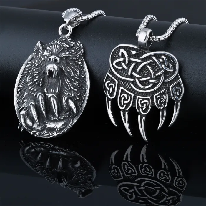 Punk Bear Claw Pendant – Retro Street Style Stainless Steel Necklace for Men | Fade-Resistant Gothic Jewelry | Wholesale