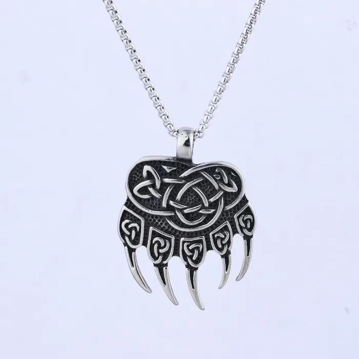 Punk Bear Claw Pendant – Retro Street Style Stainless Steel Necklace for Men | Fade-Resistant Gothic Jewelry | Wholesale