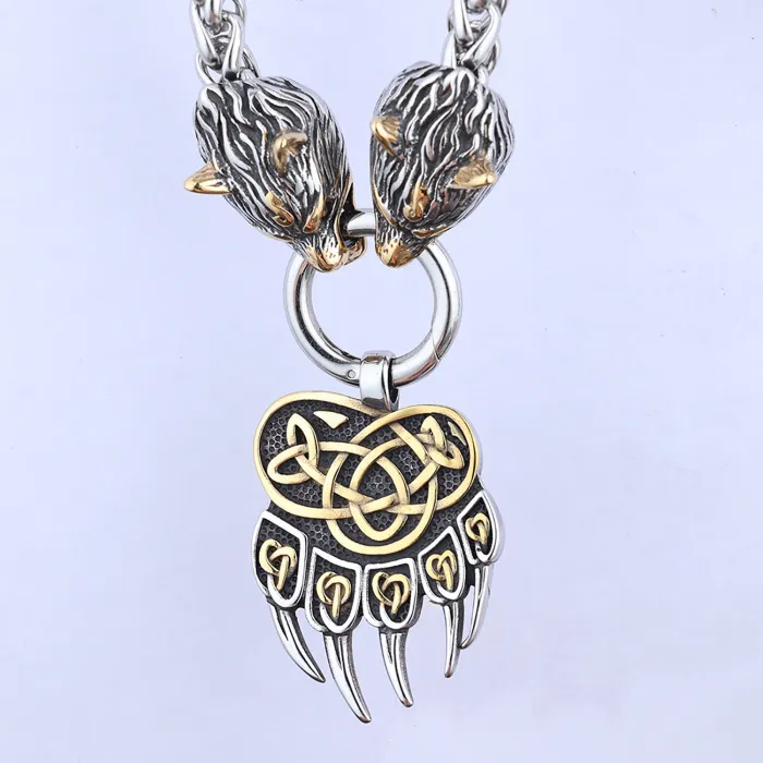 Punk Bear Claw Pendant – Retro Street Style Stainless Steel Necklace for Men | Fade-Resistant Gothic Jewelry | Wholesale