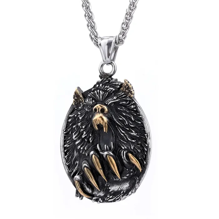 Punk Bear Claw Pendant – Retro Street Style Stainless Steel Necklace for Men | Fade-Resistant Gothic Jewelry | Wholesale