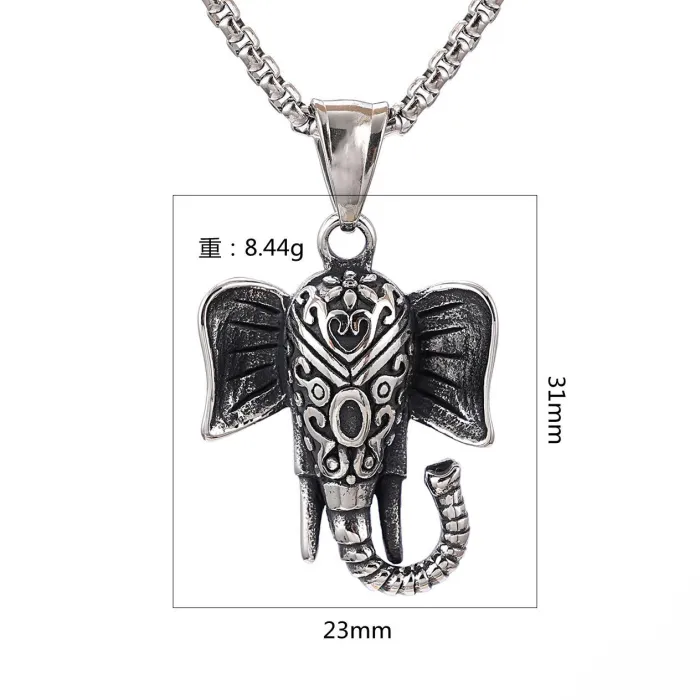 Punk Elephant Pendant – Stainless Steel Animal Necklace for Men & Women | Retro Titanium Steel Jungle Amulet | Wholesale